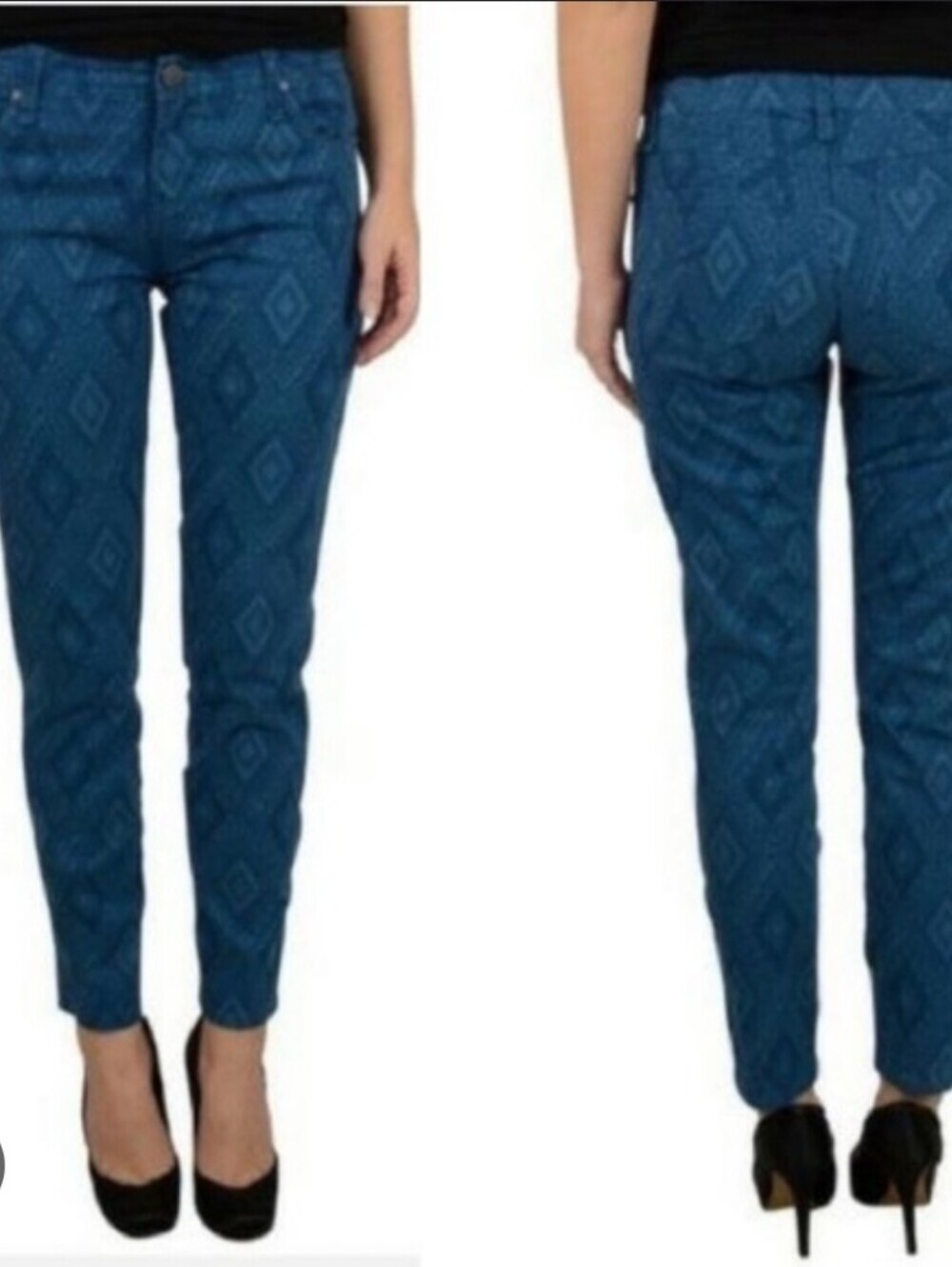 Sanctuary Teal Denim Geo-Print Skinny Jeans